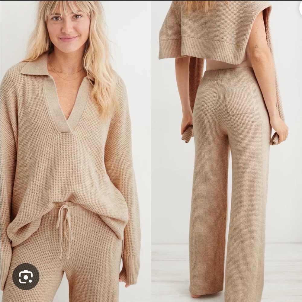 Aerie Cozy up waffle polo sweater